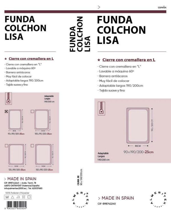 Funda colchón lisa cremallera en L - Imagen 2